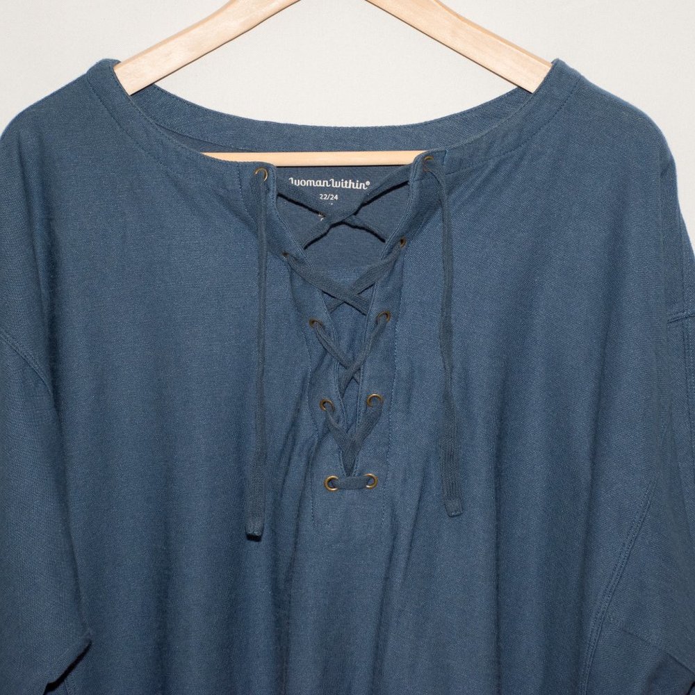 Woman Within Blue Lace-Up Top - Picture 2 of 4